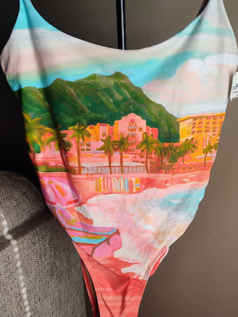 Cotton On Body Size M Pink Tropical Beach Print One-Piece Swimsuit